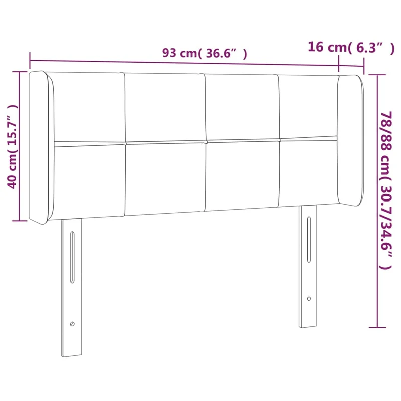 Tête de lit accessoire couchage chambre à coucher meuble avec rebord latéral 93 x 16 x 78/88 cm tissu gris foncé TDL0204863
