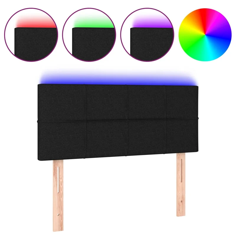 Tête de lit accessoire couchage chambre à coucher meuble à LED 90 x 5 x 78/88 cm tissu noir TDL0200534