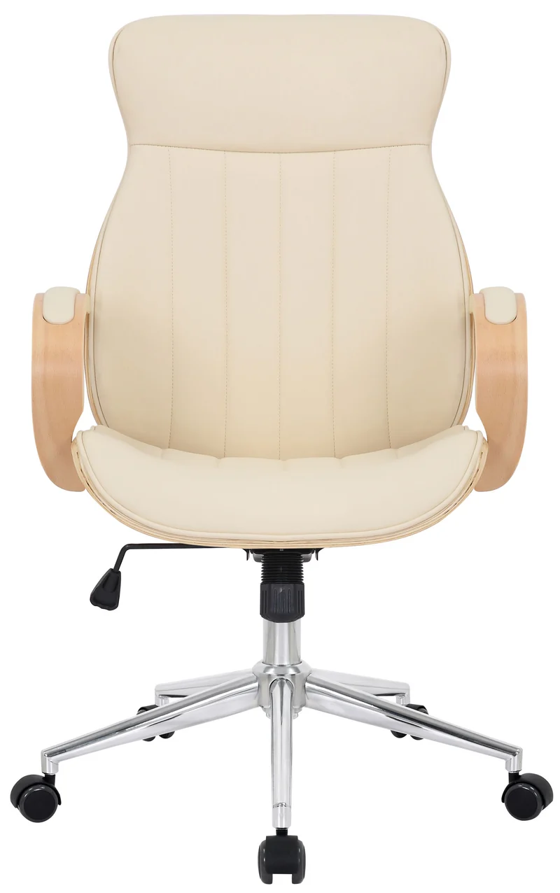 Fauteuil de bureau avec roulettes synthétique crème et bois clair hauteur réglable BUR10465
