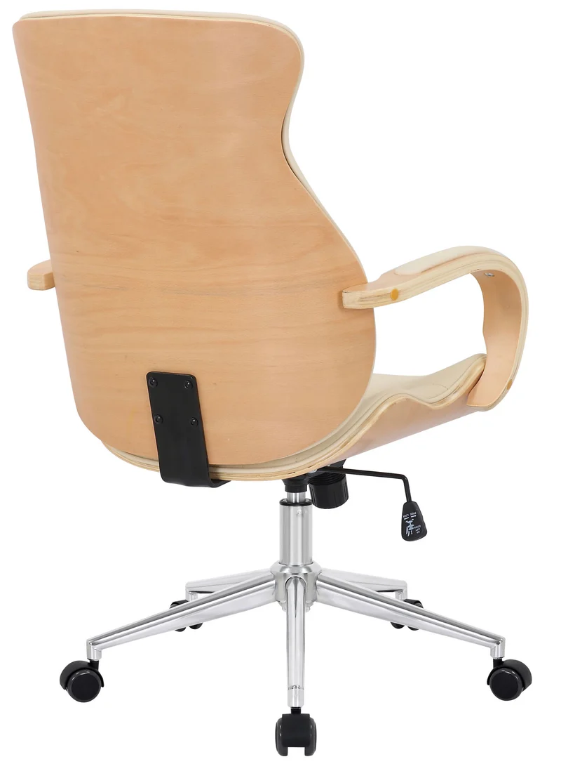 Fauteuil de bureau avec roulettes synthétique crème et bois clair hauteur réglable BUR10465