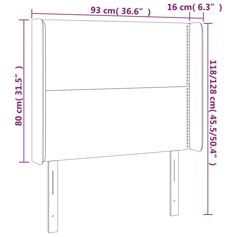 Tête de lit accessoire couchage chambre à coucher meuble avec rebord latéral 93 x 16 x 118/128 cm synthétique noir TDL0204414