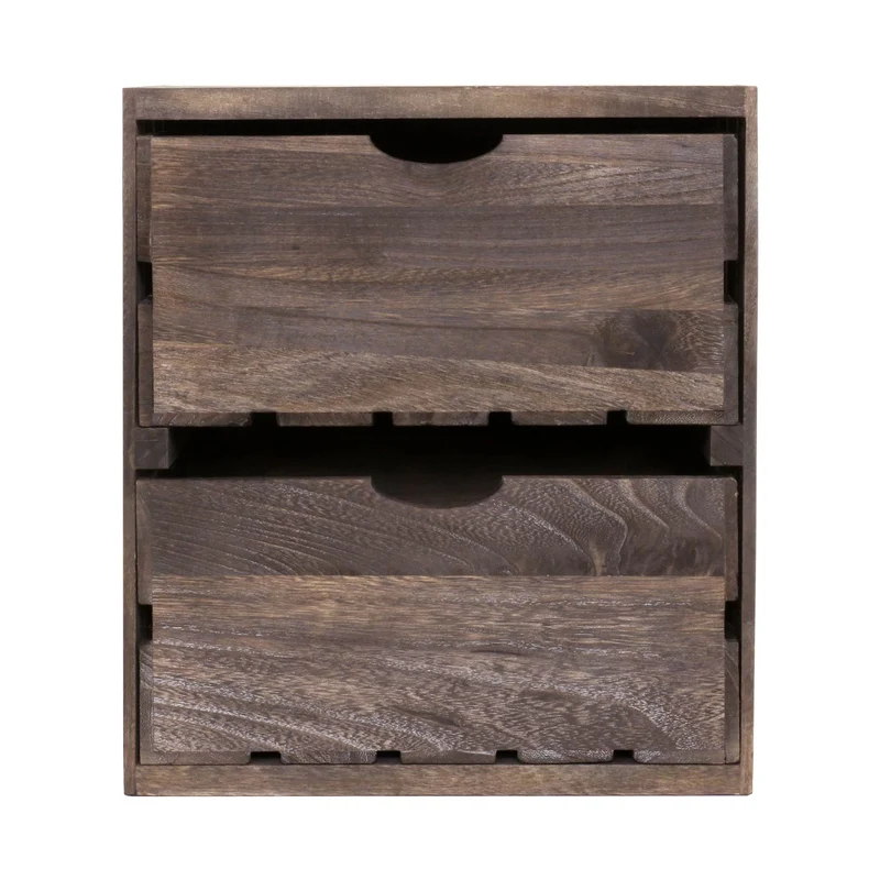 Table de chevet commode de rangement en bois style vintage 2 tiroirs 36x32x26cm marron 04_0002486