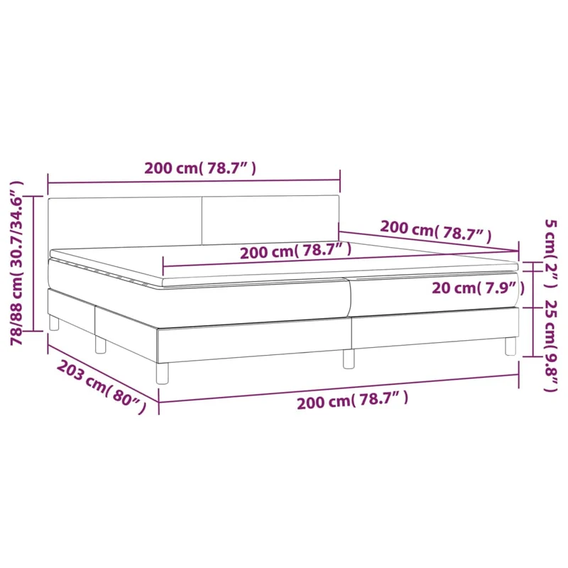 Cadre de lit LED avec sommier tête de lit matelas 200x200 cm tissu gris foncé TDL0208312
