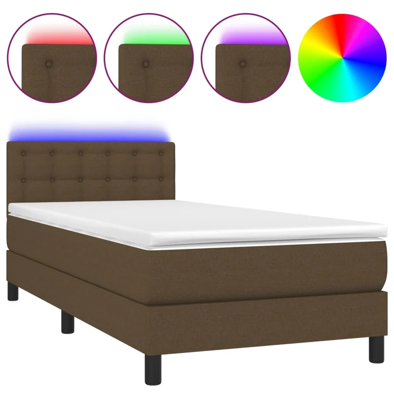 Cadre de lit LED avec sommier tête de lit matelas 90x200 cm tissu marron foncé TDL0208158