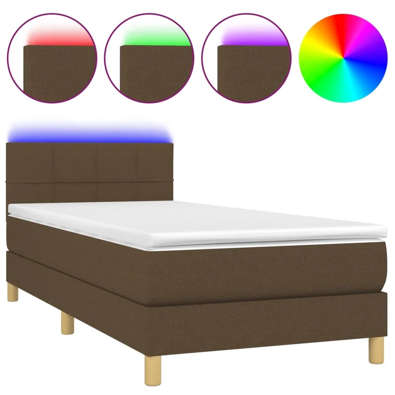 Cadre de lit LED avec sommier tête de lit matelas 90x200 cm tissu marron foncé TDL0208152