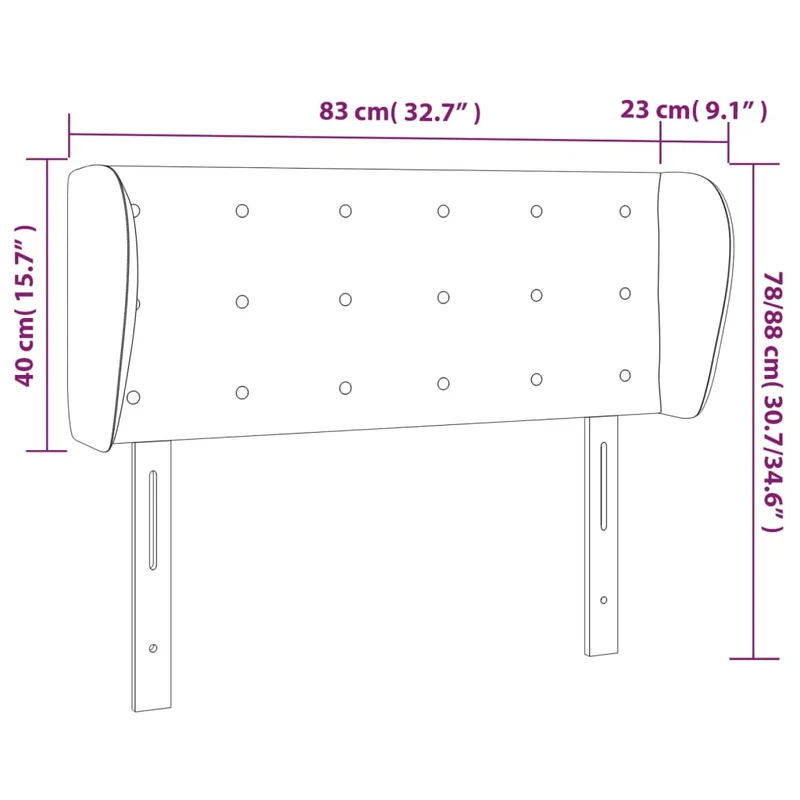 Tête de lit accessoire couchage chambre à coucher meuble avec rebord latéral capitonné 83 x 23 x 78/88 cm Tissu velours noir TDL0204418