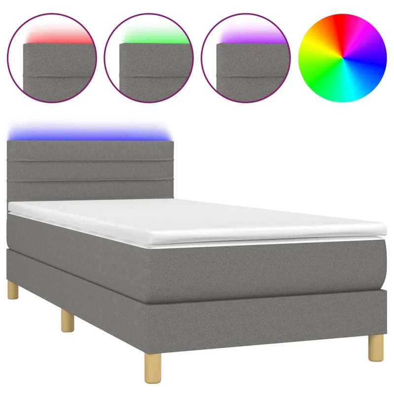 Cadre de lit LED avec sommier tête de lit matelas 100x200 cm tissu gris foncé TDL0208436