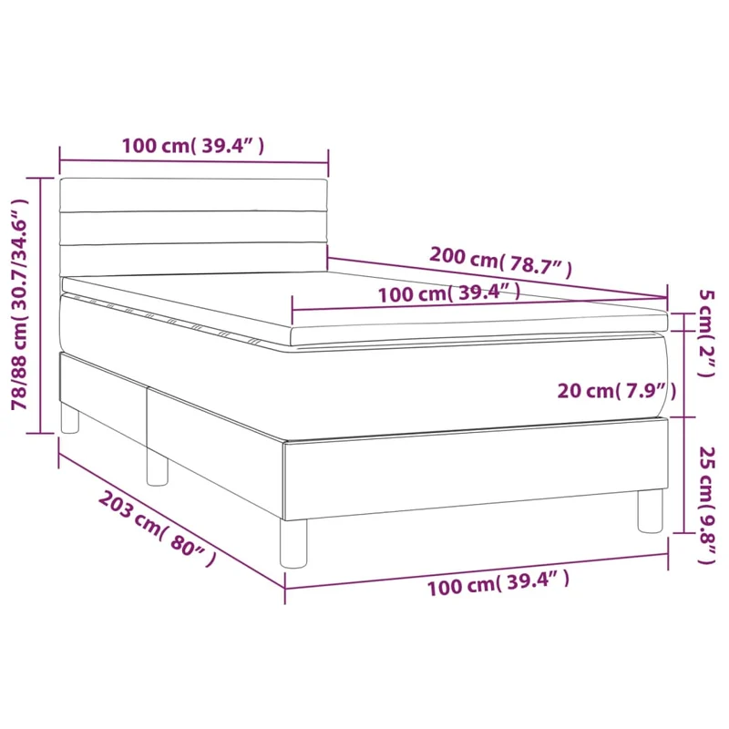 Cadre de lit LED avec sommier tête de lit matelas 100x200 cm tissu gris foncé TDL0208436