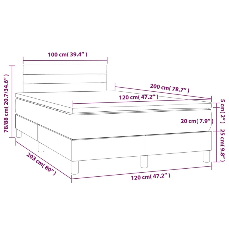 Cadre de lit LED avec sommier tête de lit matelas 120x200 cm tissu gris foncé TDL0208414