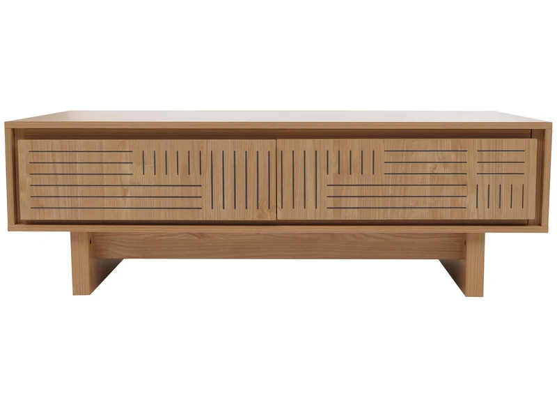 Table basse rectangulaire moderne avec 2 tiroirs et 2 espaces de rangement 40 x 120 x 60 cm en mélaminé naturel 04_0009386