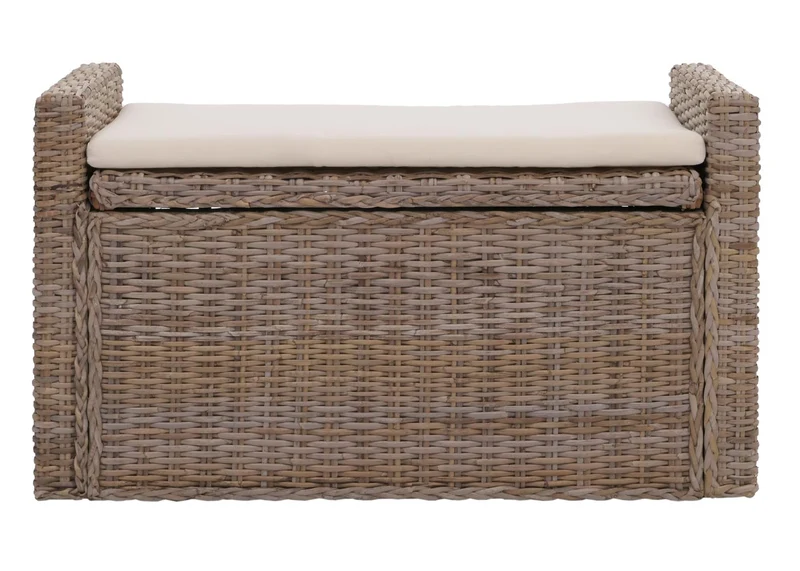 Coffre de rangement avec coussin banc coffre 88 cm en kubu rattan gris brun 04_0006459