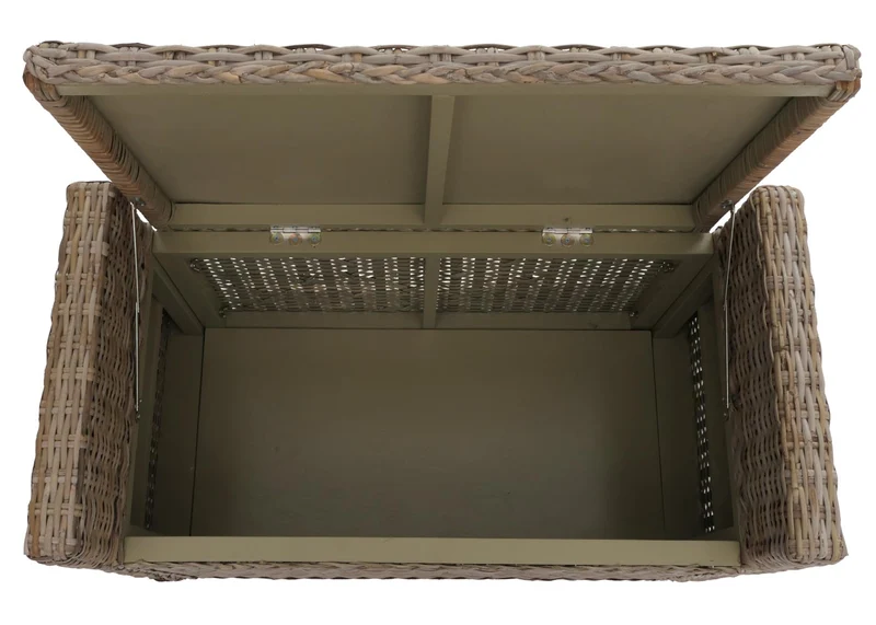 Coffre de rangement avec coussin banc coffre 88 cm en kubu rattan gris brun 04_0006459