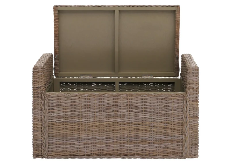 Coffre de rangement avec coussin banc coffre 88 cm en kubu rattan gris brun 04_0006459