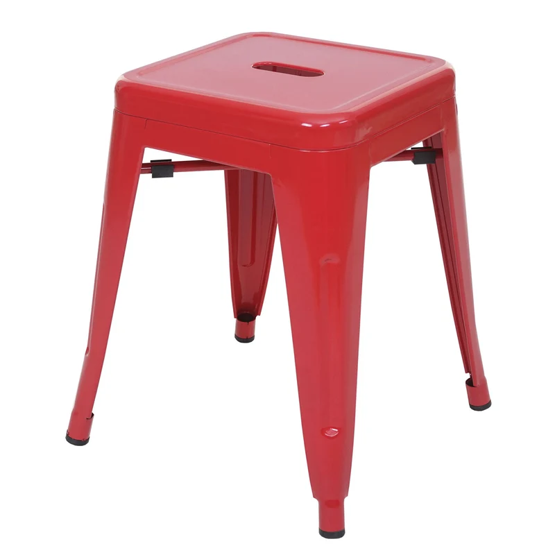 Lot de 4 tabourets bas en métal rouge design industriel empilable 04_0007582