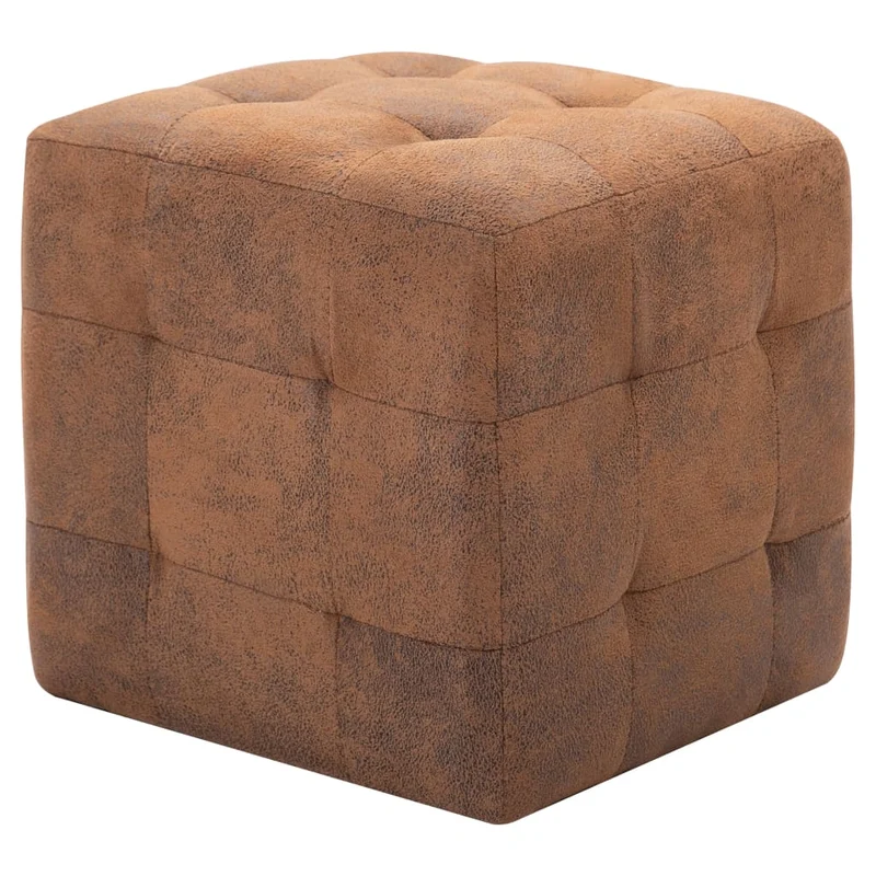 Lot de 2 poufs repose-pied tabouret capitonné 30 x 30 x 30 cm PVC aspect daim marron DEC029937