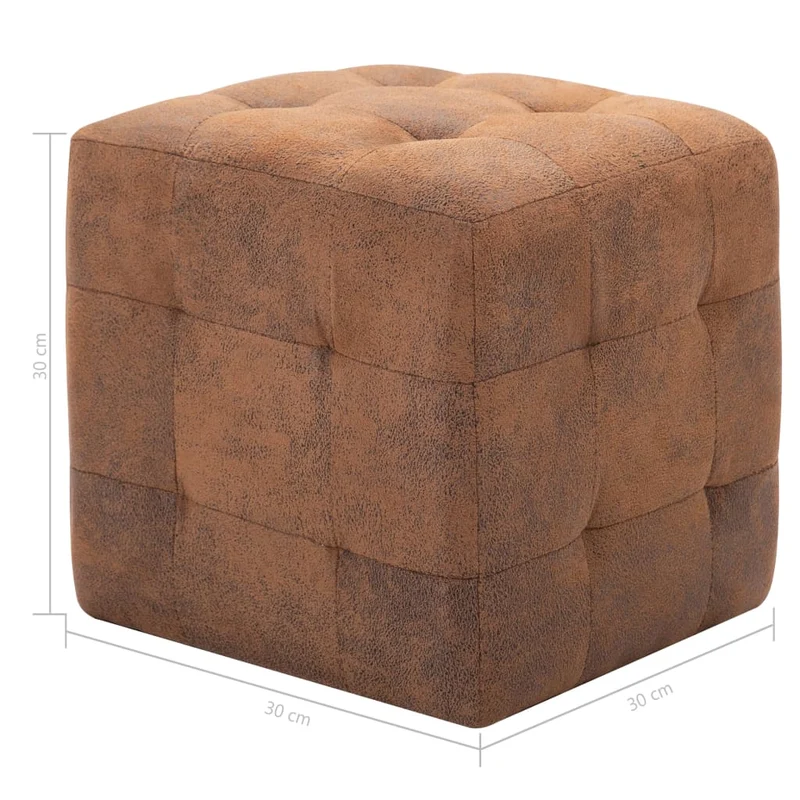 Lot de 2 poufs repose-pied tabouret capitonné 30 x 30 x 30 cm PVC aspect daim marron DEC029937