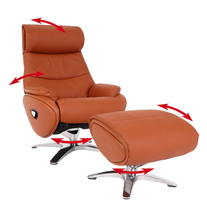 Fauteuil de relaxation avec repose-pieds fonction inclinable rotatif en cuir véritable marron 04_0006823