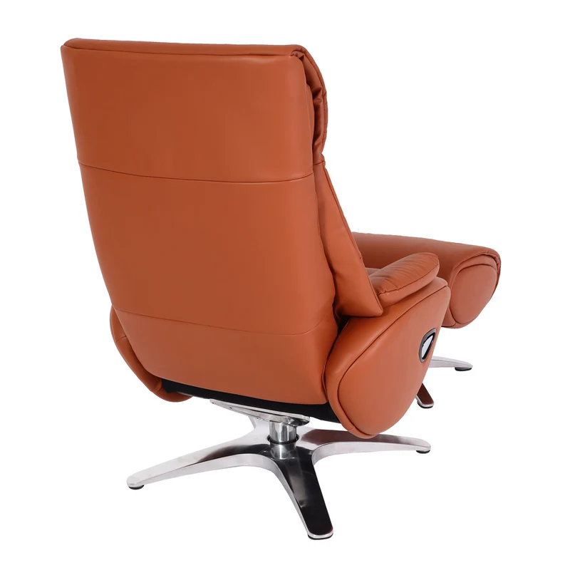 Fauteuil de relaxation avec repose-pieds fonction inclinable rotatif en cuir véritable marron 04_0006823