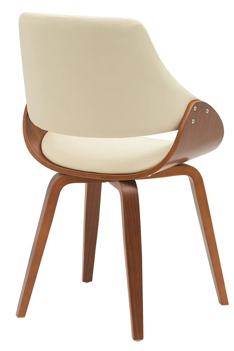 Chaises de salle à manger x2 design scandinave en bois courbé couleur noyer et PVC crème 10_0007600