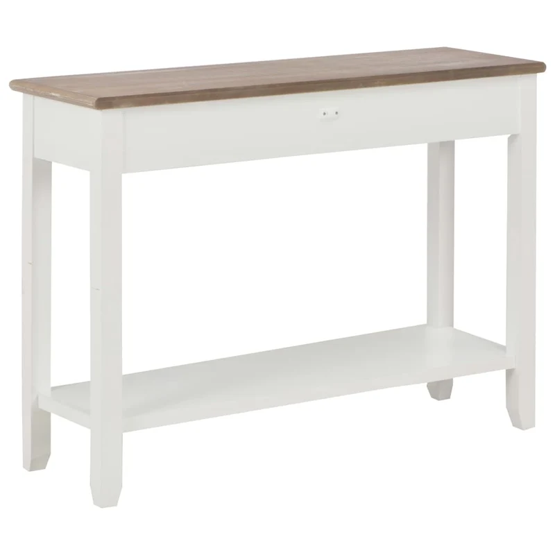 Table console bureau avec deux tiroirs de rangement 110 x 35 x 80 cm en bois blanc DEC031689