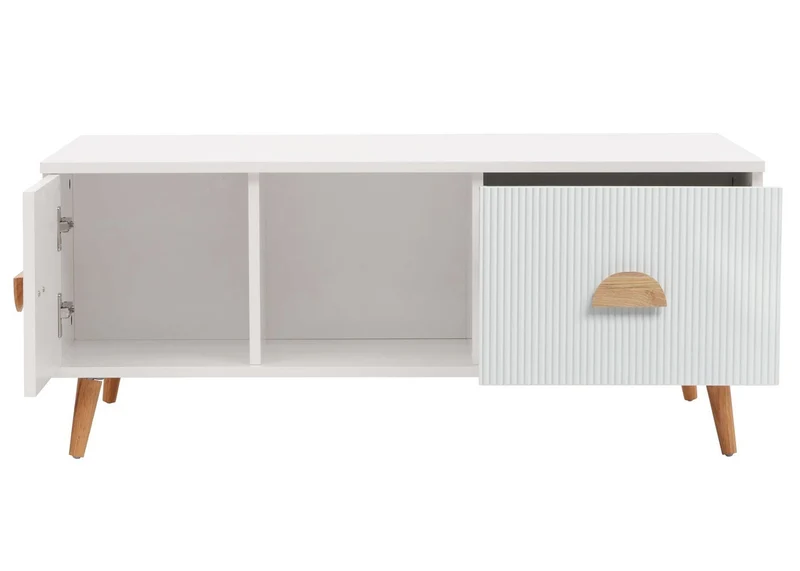 Table basse table de salon avec tiroirs portes et compartiment ouvert 43x100x60 cm blanc 04_0009657