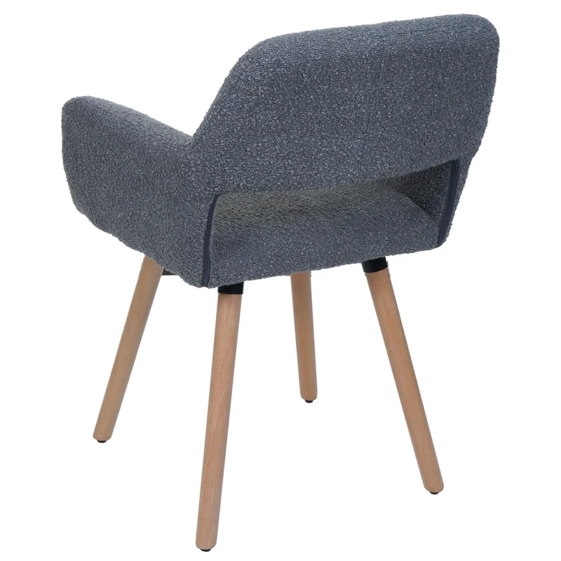 Chaise de salle à manger avec accoudoirs en tissu bouclé gris foncé pieds en bois 04_0009858
