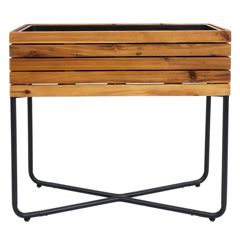 Bac à fleurs sur pied rectangulaire 60x62x22 cm en bois d’acacia et structure stable avec pieds en acier 04_0010297