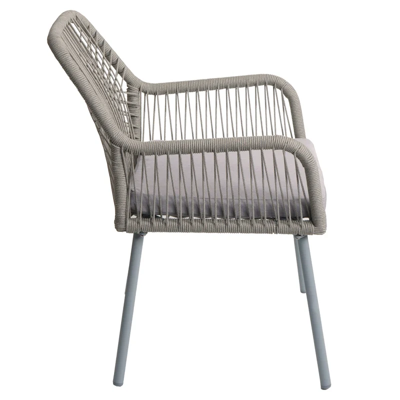 Lot de 2 chaises de jardin motif graphique aéré en aluminium gris corde tressée et coussins crème inclus 04_0009692