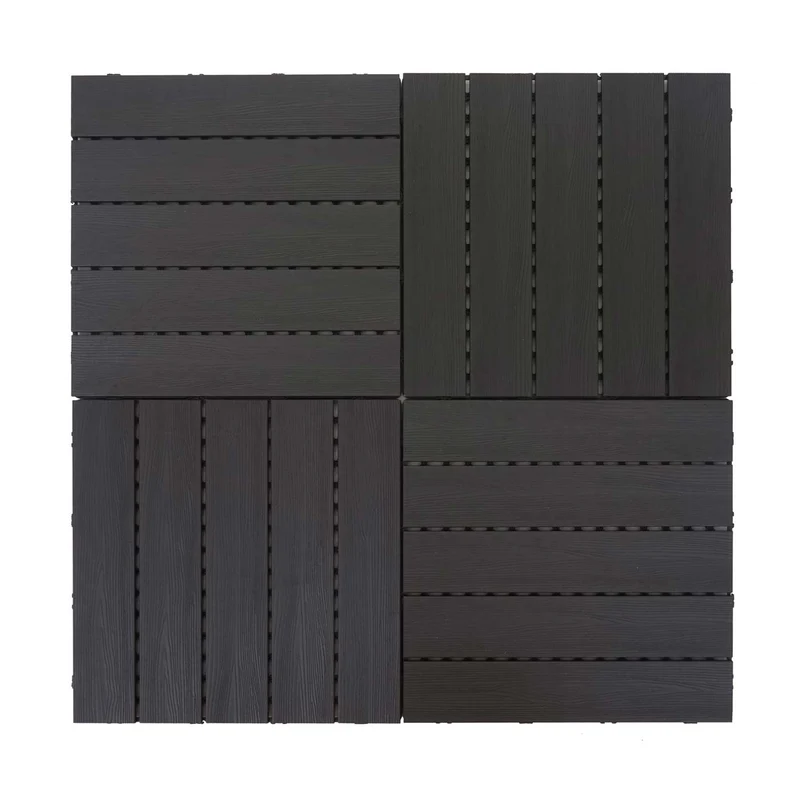 Dalles de sol wpc clipsables effet bois 3d anthracite 50x50 cm lot de 4 = 1 m² pour balcon et terrasse 04_0010816