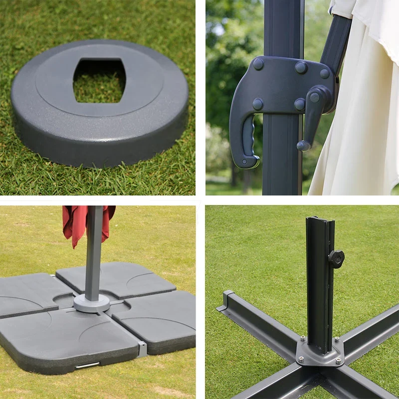 Parasol suspendu avec base rotative extérieur jardin 500 x 255 cm protection contre le soleil en aluminium anthracite 04_0011036