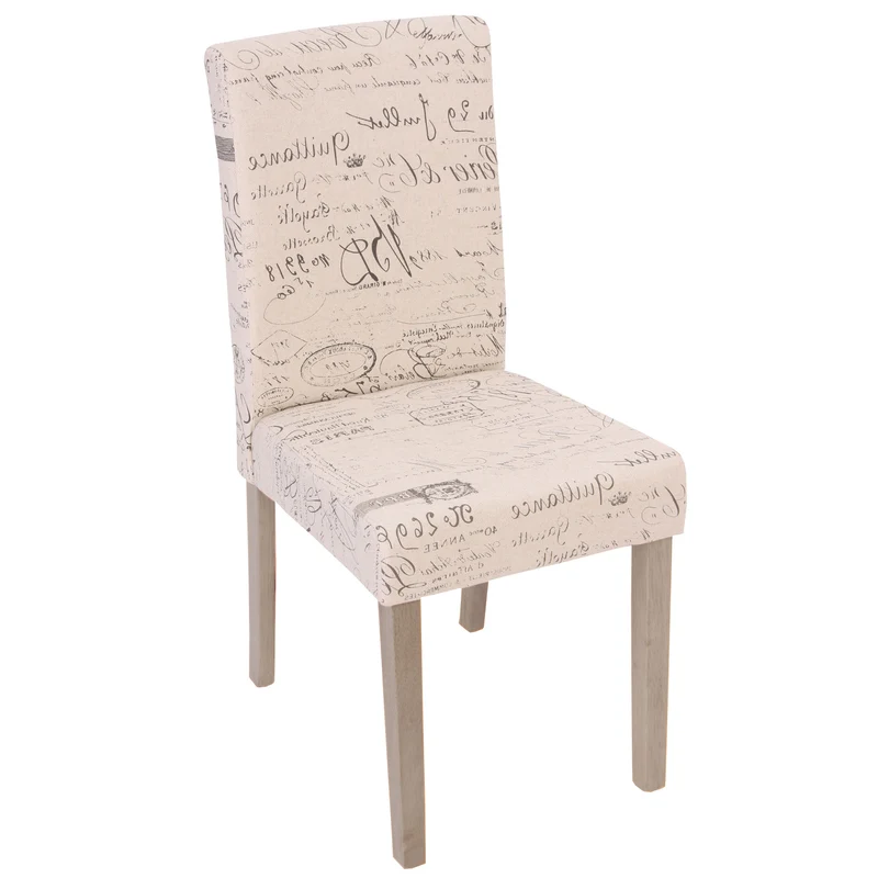 Lot de 6 chaises de salle à manger cuisine en tissu crème motif lettrage des pieds en bois clair 04_0000893