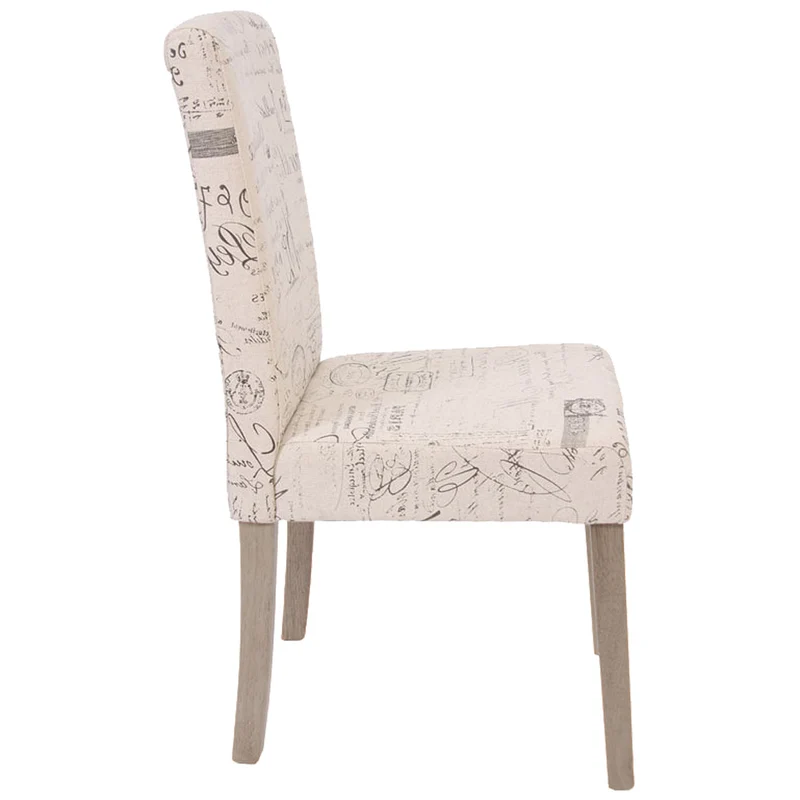Lot de 6 chaises de salle à manger cuisine en tissu crème motif lettrage des pieds en bois clair 04_0000893