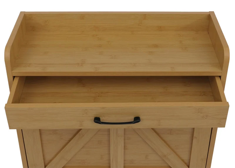 Meuble à chaussures 2 compartiments basculants + tiroir étagère intégrée 95x60x24 cm MDF finition effet bambou 04_0008855
