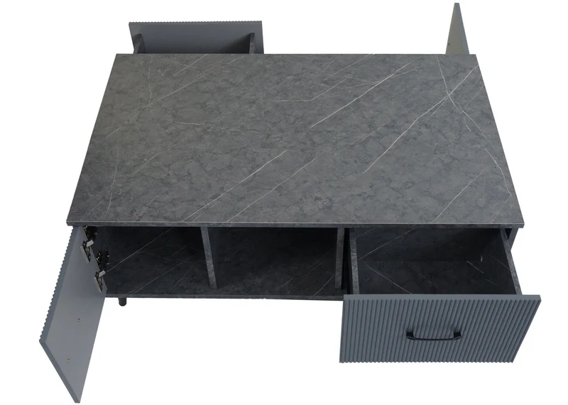 Table basse rectangulaire fonctionnelle 43 x 100 x 60 cm avec deux tiroirs et finition élégante en MDF gris 04_0009656