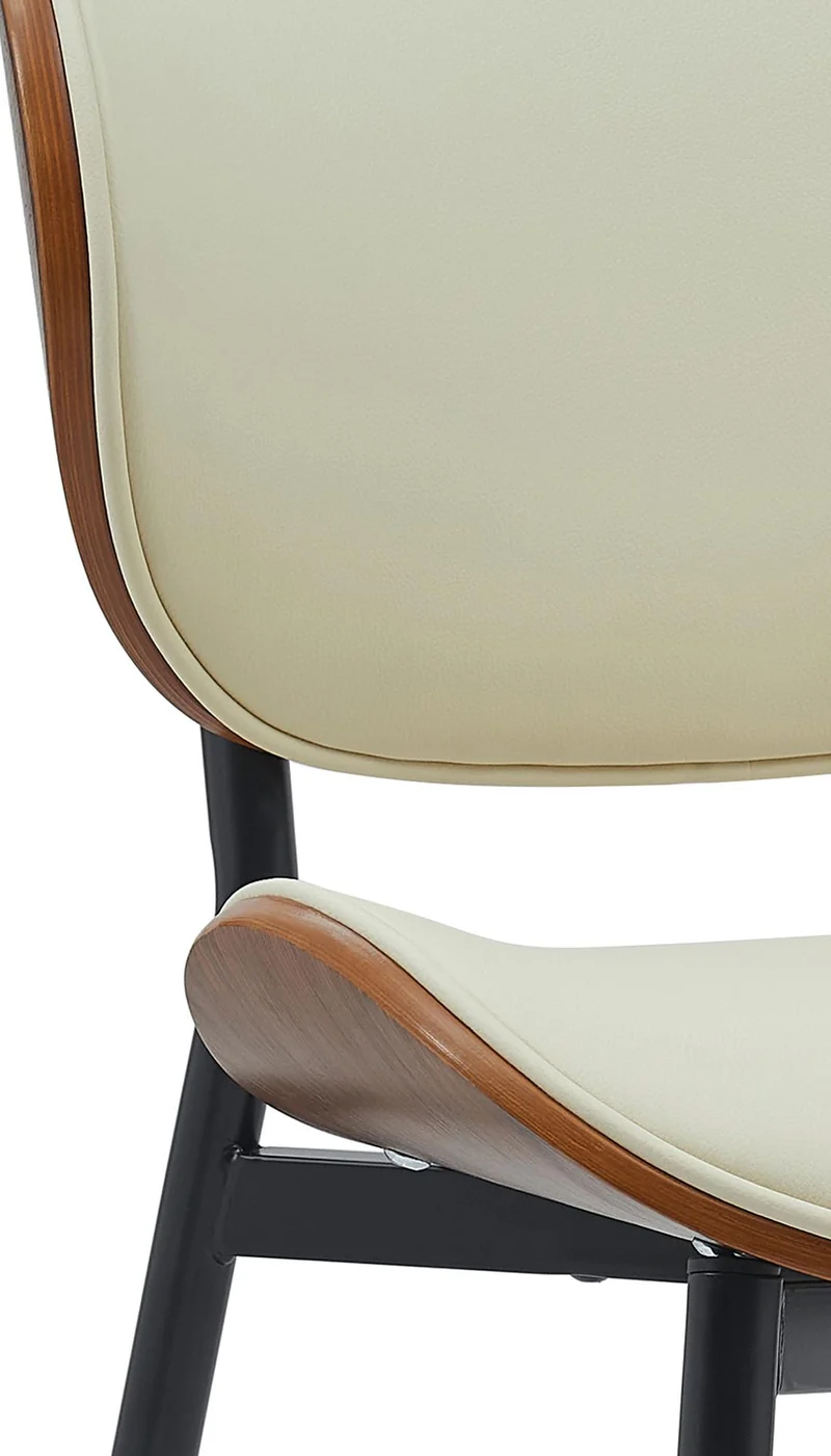 Chaise de salle à manger x1 design en similicuir crème avec coque bois noyer structure métal robuste 10_0008299
