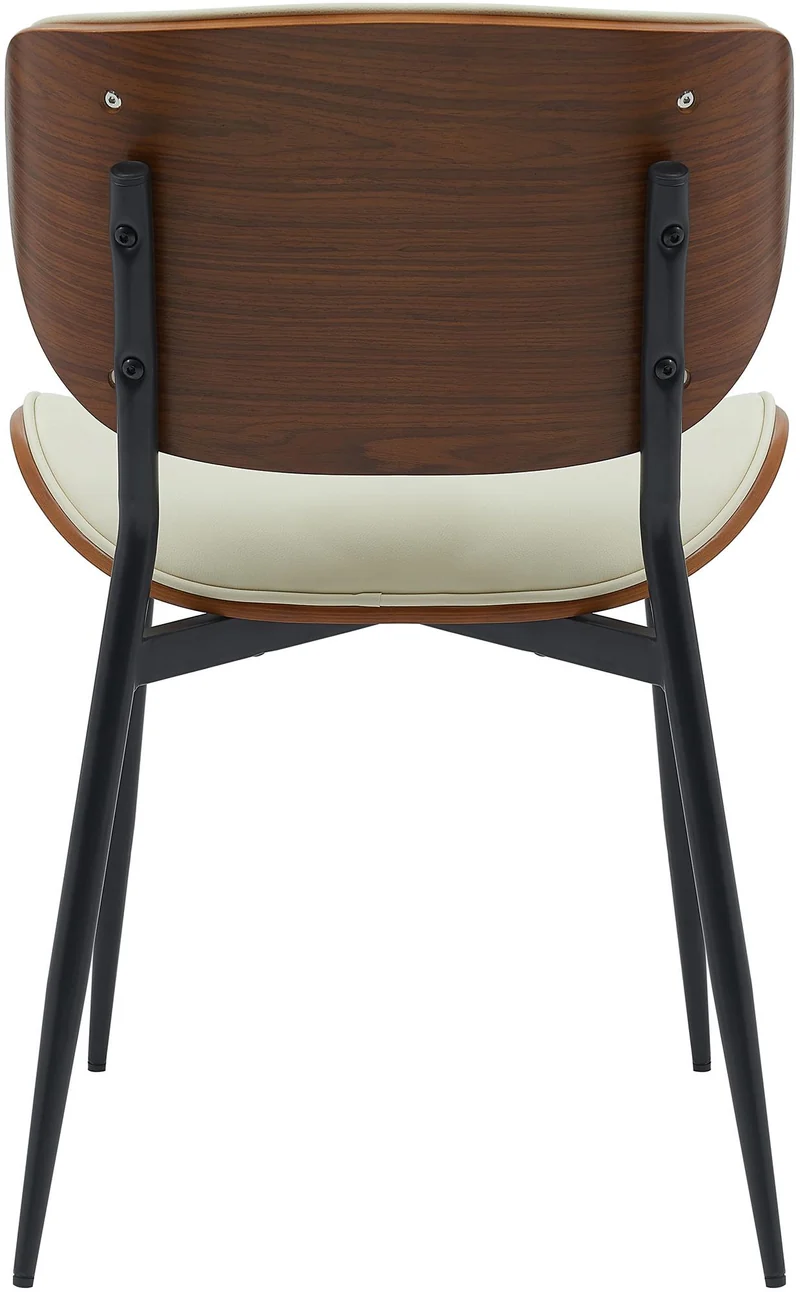 Chaise de salle à manger x1 design en similicuir crème avec coque bois noyer structure métal robuste 10_0008299