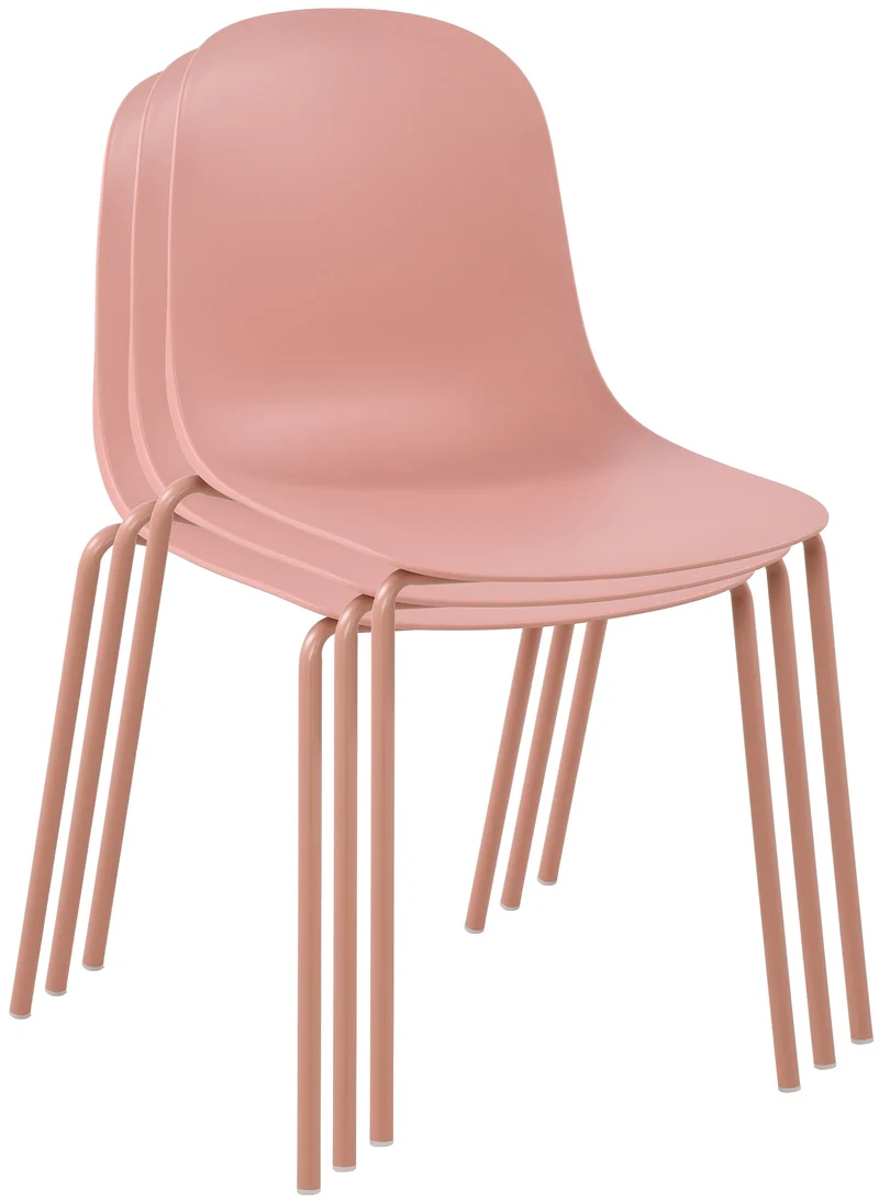 Lot de 2 chaises de jardin empilable en plastique rose et cadre robuste à quatre pieds en acier 10_0007637