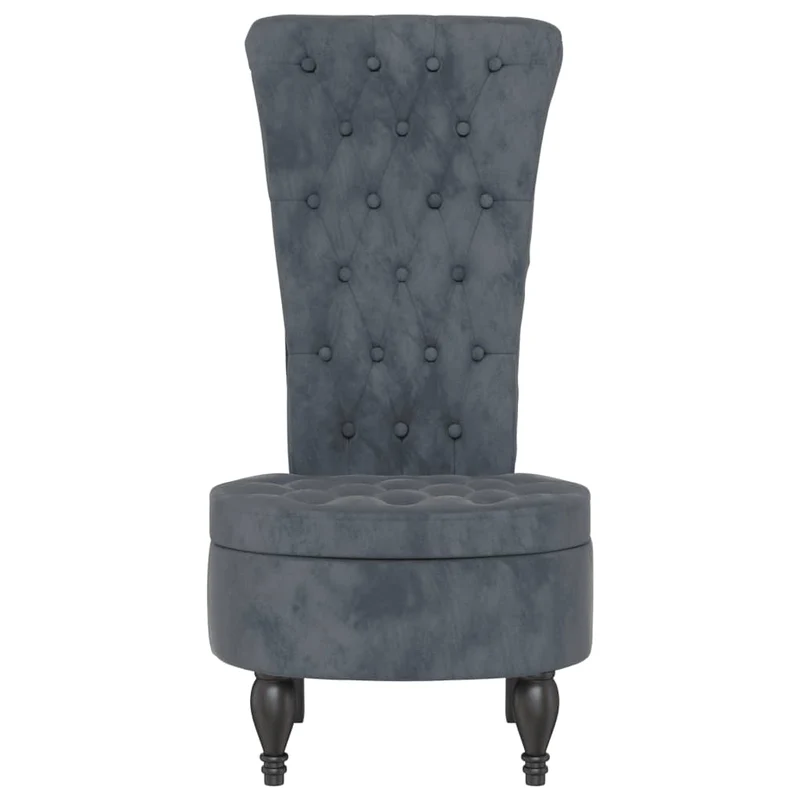 Chaise à dossier haut en velours conception de bouton tissu gris foncé DEC026247