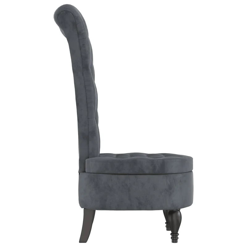 Chaise à dossier haut en velours conception de bouton tissu gris foncé DEC026247