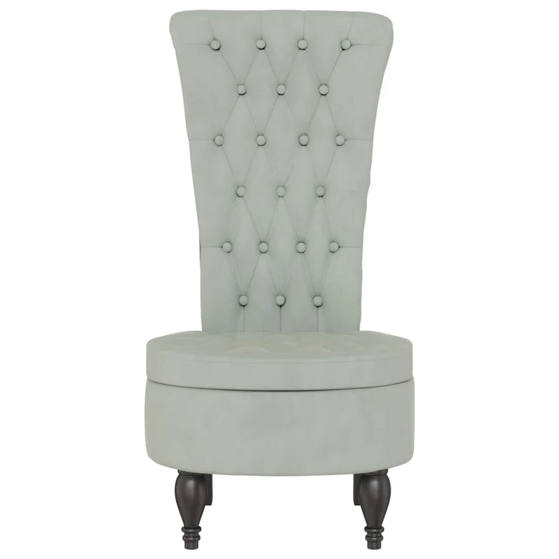 Fauteuil à dossier haut en velours gris clair dossier capitonné pieds en bois DEC026246