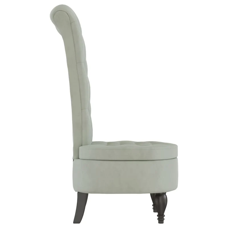 Fauteuil à dossier haut en velours gris clair dossier capitonné pieds en bois DEC026246