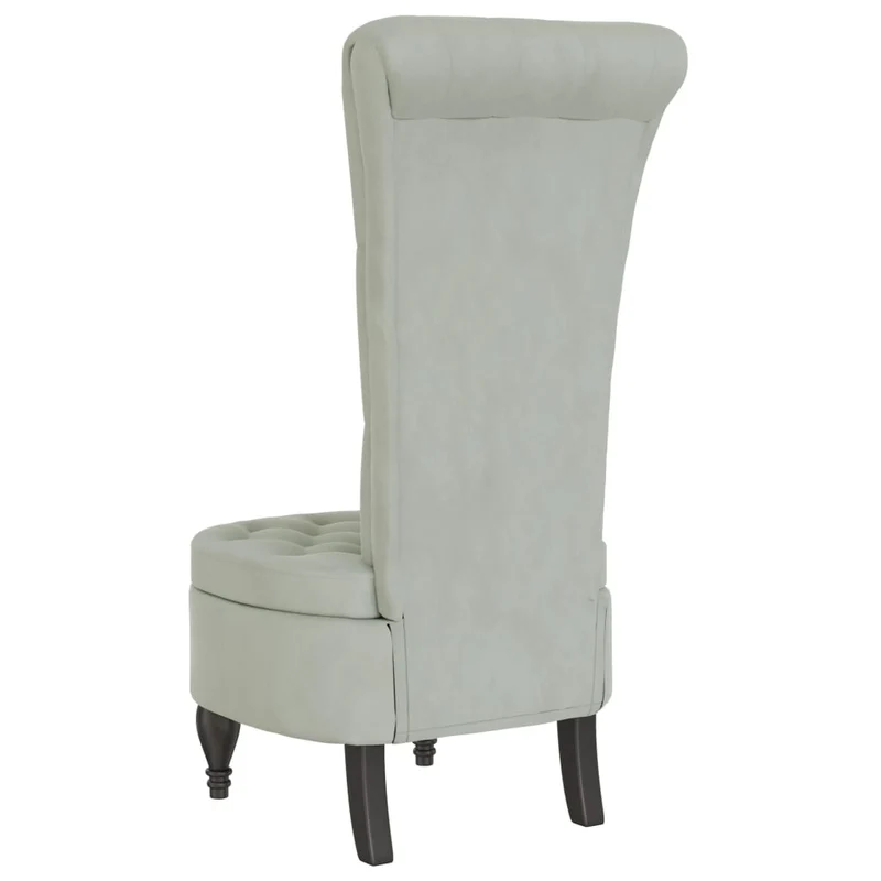 Fauteuil à dossier haut en velours gris clair dossier capitonné pieds en bois DEC026246