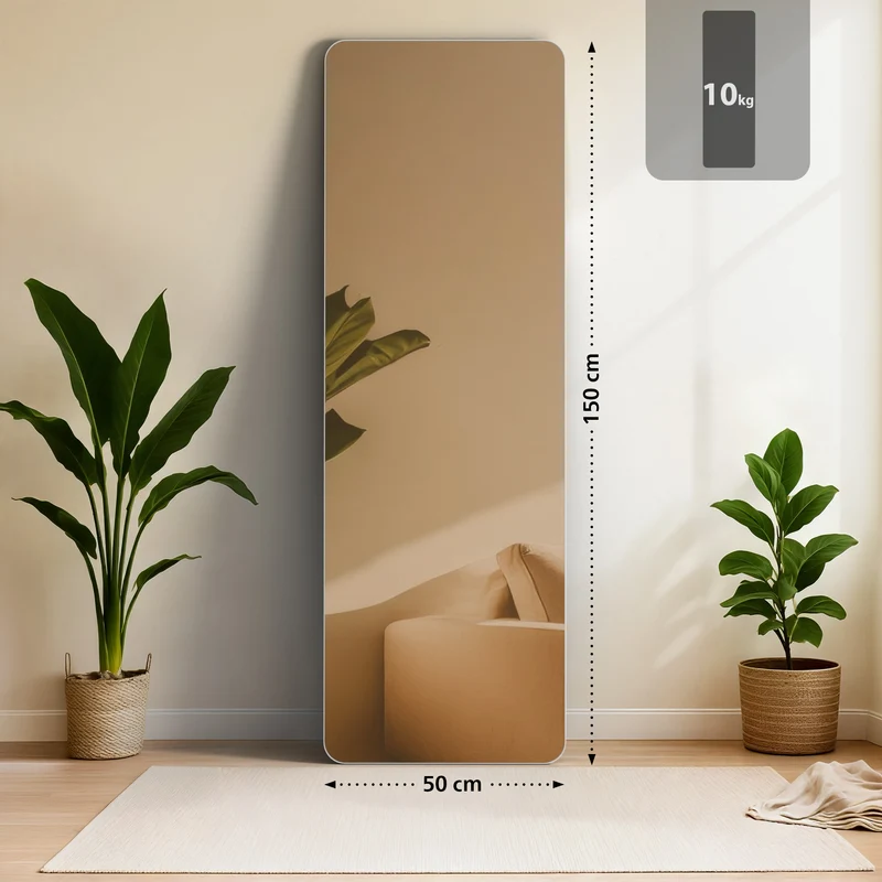 Miroir pleine longueur sur pied ou mural cadre métal blanc mat design épuré 150x50 cm 10_0008824