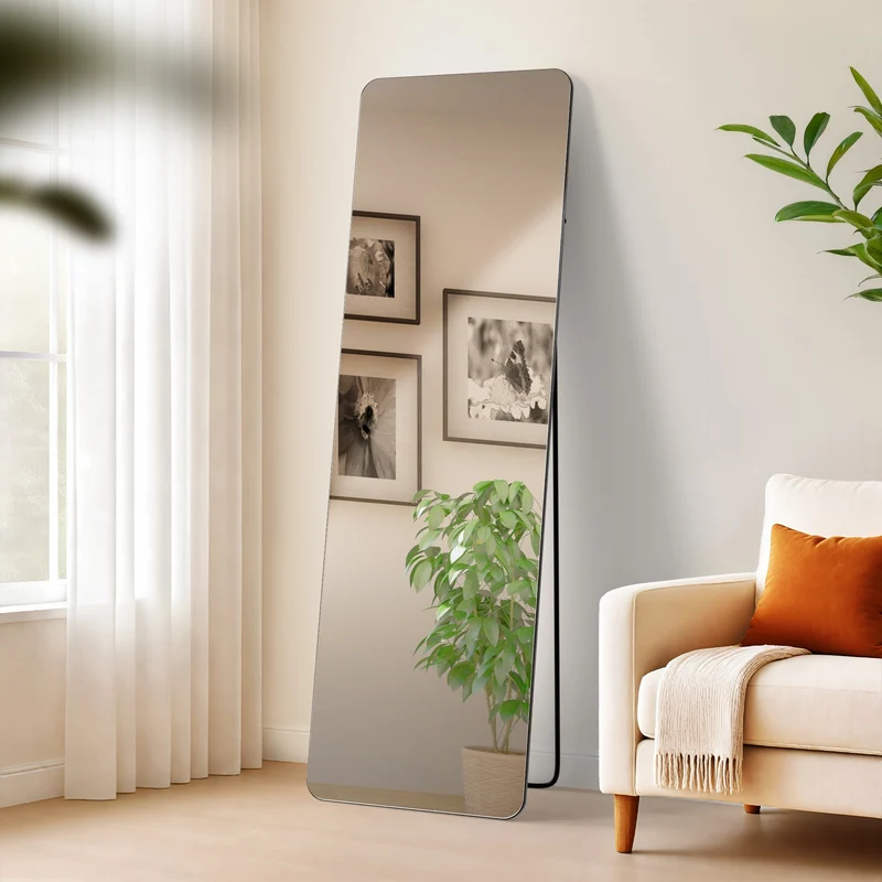 Miroir pleine longueur sur pied ou mural cadre métal noir mat design épuré 160x50 cm 10_0008488