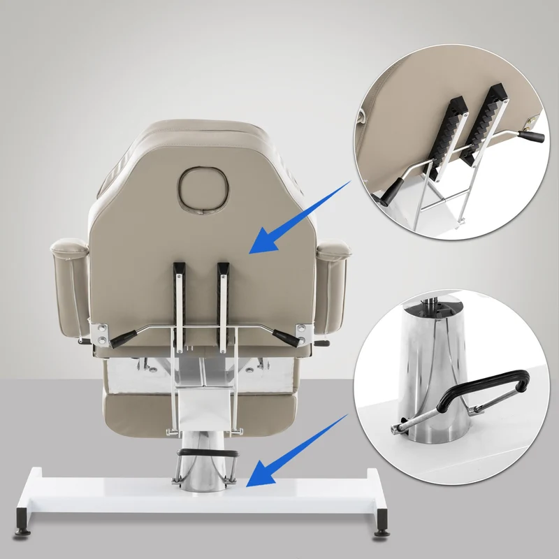 Table d’esthétique professionnelle hydraulique réglable dossier inclinable ouverture visage PVC gris 10_0008223