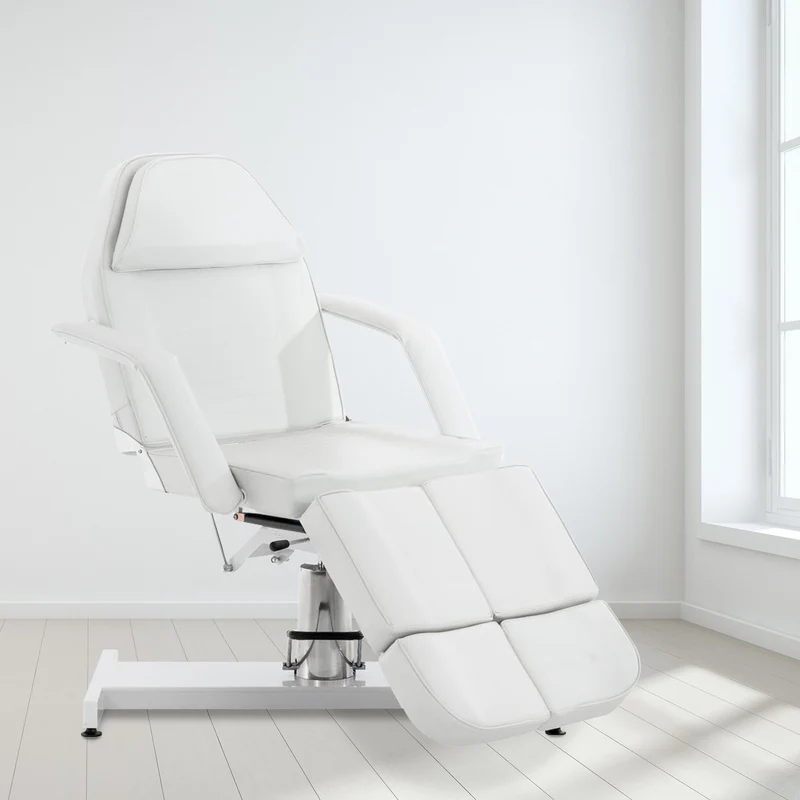 Table d’esthétique professionnelle hydraulique réglable dossier inclinable ouverture visage PVC blanc 10_0008215