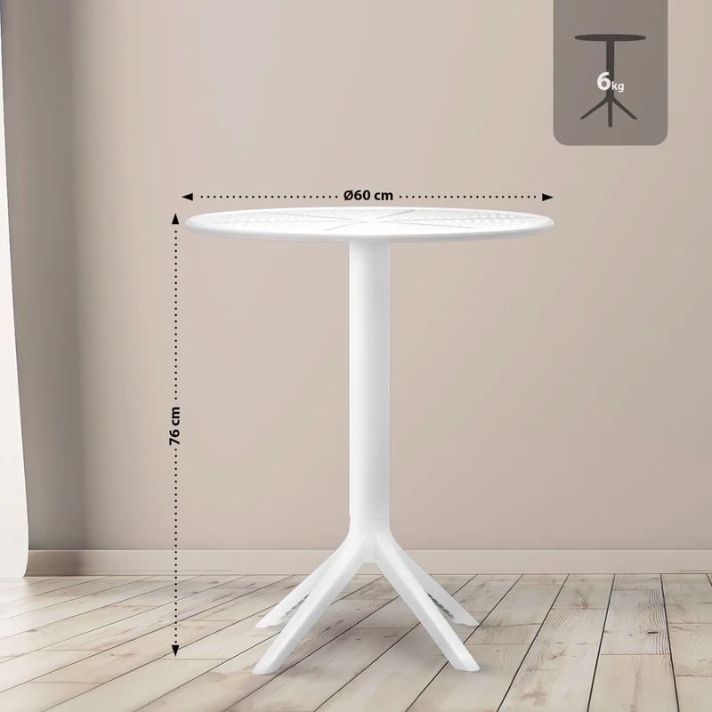 Table d'appoint ronde 60 cm intérieur ou extérieur en plastique blanc 10_0009200