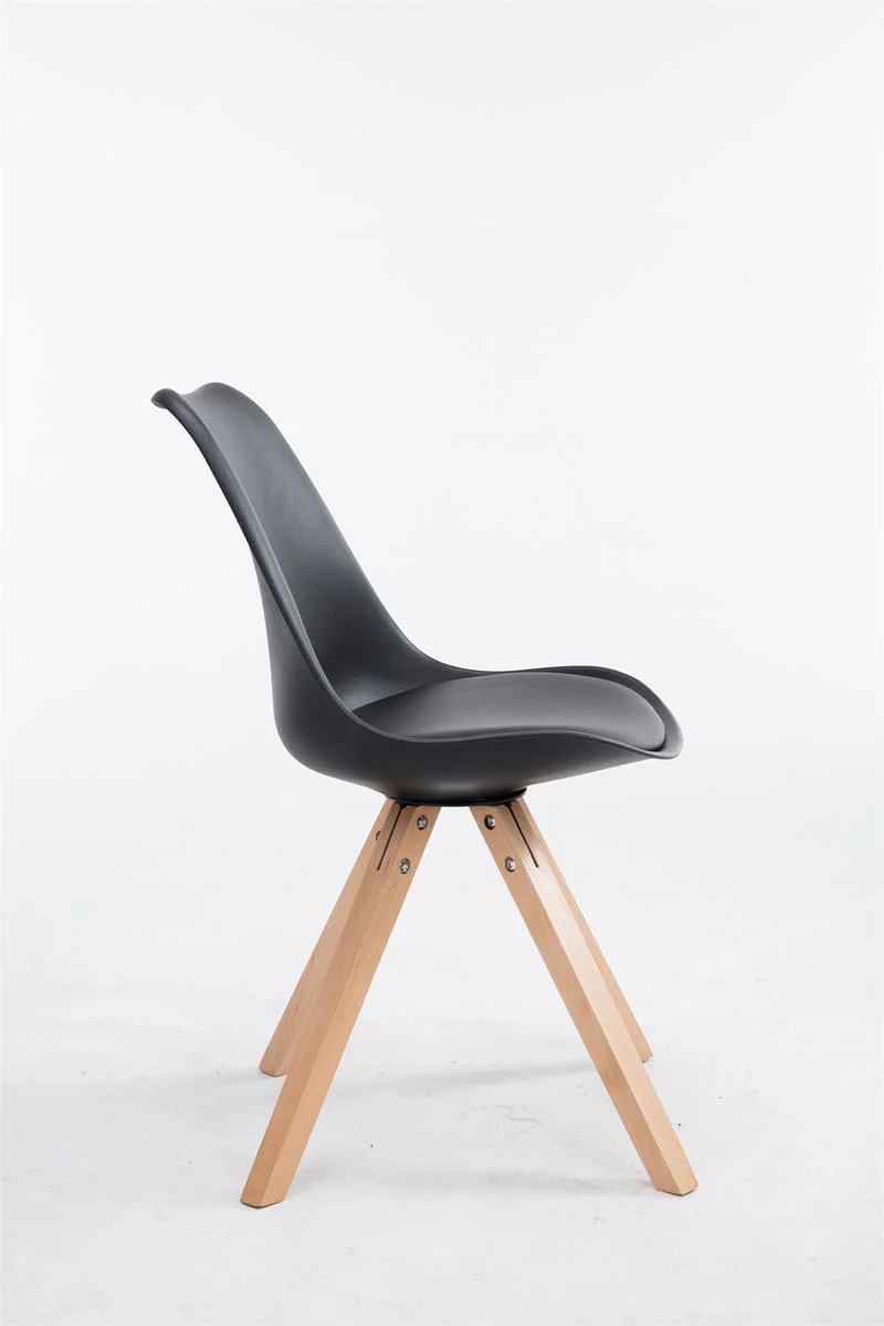 Chaise de salle à manger design scandinave en plastique et PVC noir et pieds en bois clair forme carré 10_0008407