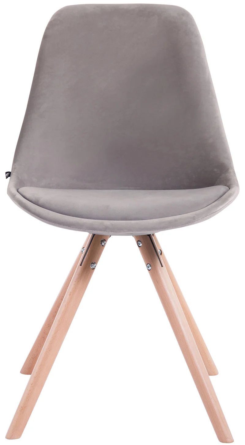 Chaise de salle à manger design scandinave en velours gris et pieds en bois clair forme rond 10_0008311