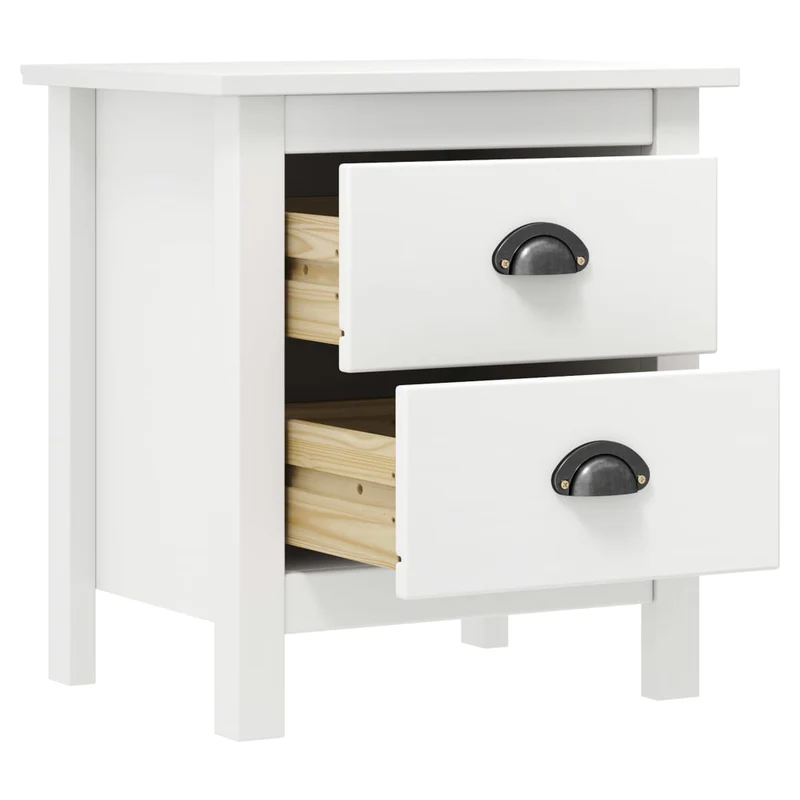Table de chevet avec deux tiroirs 46 x 35 x 49,5 cm bois de pin blanc DEC034077